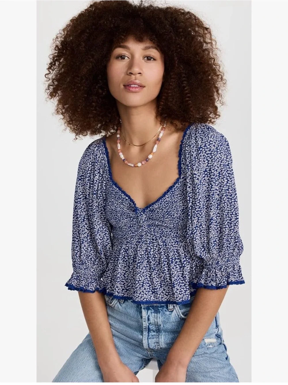 Free People Brittnee Floral Smocked Top L